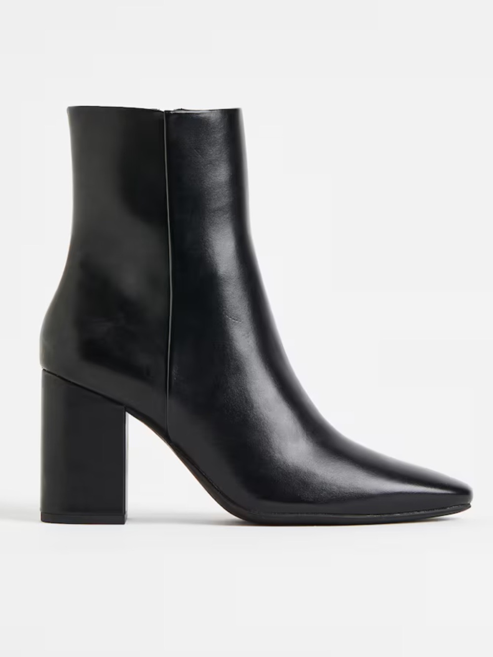 H&M Y2K Block Heels Black Faux Leather Mid-Calf Ankle Boots Pointed Toes Size 7